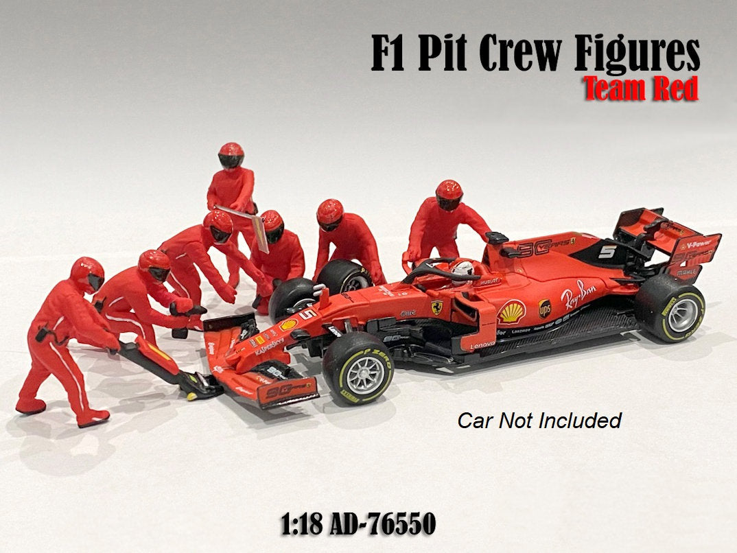 AD76550 - 1:18 Red F1 Pit Crew Figures 7pc Set