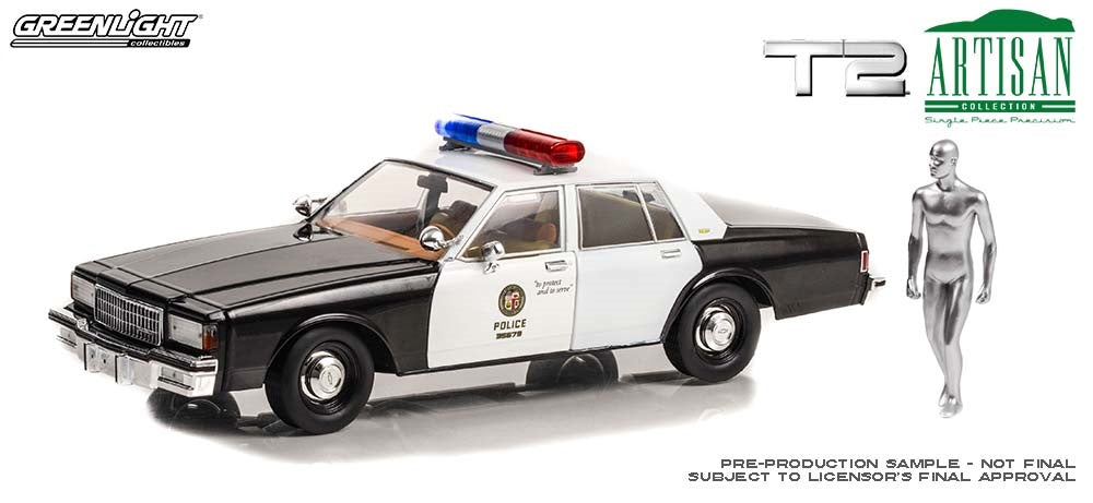 1:18 Terminator (1991) 2 Judgement Day 1987 Chev Caprice Metro Police w/T-1000 Liquid Metal Android Figure Movie