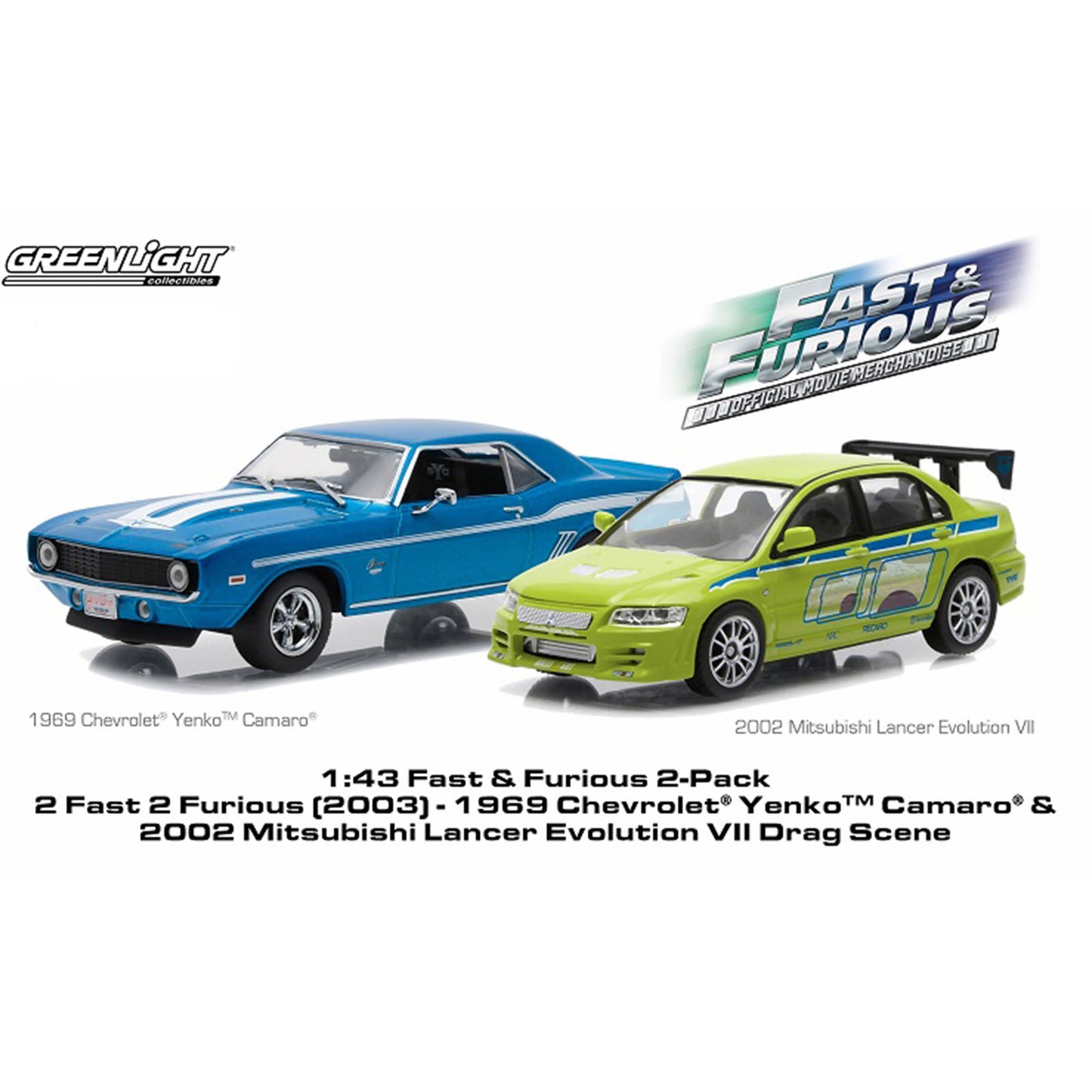 1:43 Fast and Furious 2pk - 1969 Chevy Yenko Camaro and 2002 Mitsubishi Lancer Evolution VII