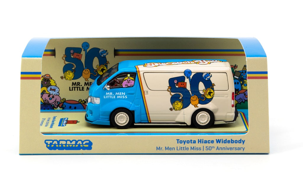 1:64 Mr Men Little Miss Toyota Hiace Wide Body 50th Anniversary w/Oil Can