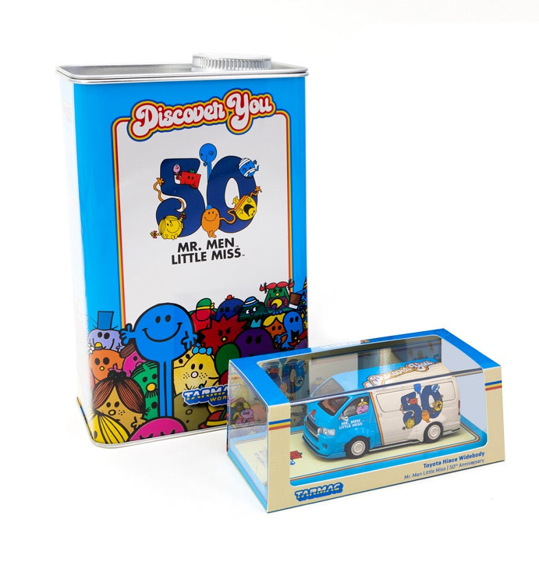 1:64 Mr Men Little Miss Toyota Hiace Wide Body 50th Anniversary w/Oil Can