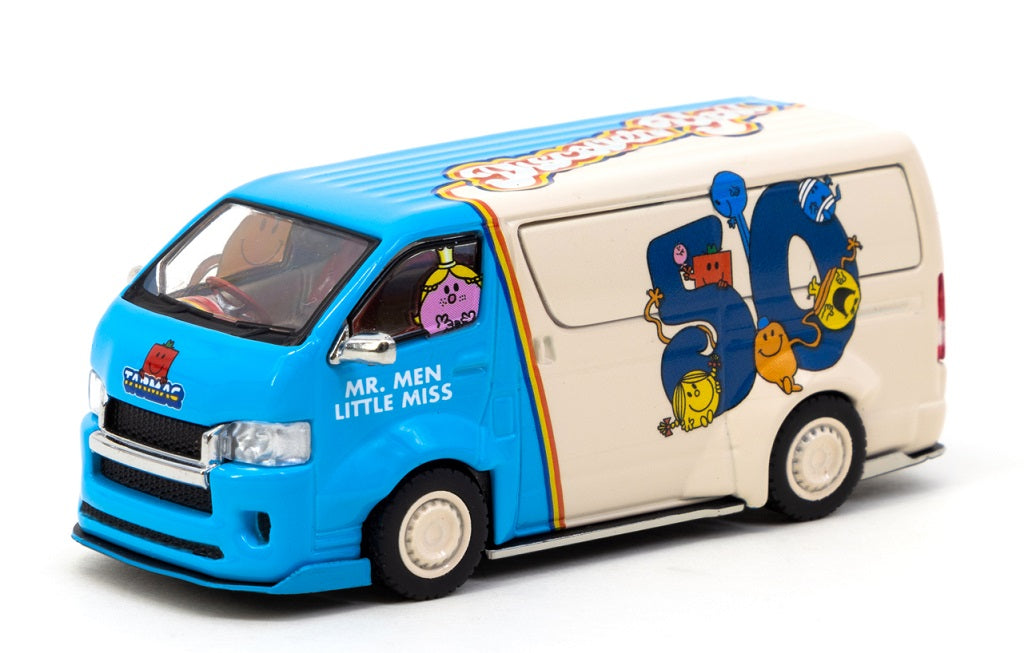 1:64 Mr Men Little Miss Toyota Hiace Wide Body 50th Anniversary w/Oil Can