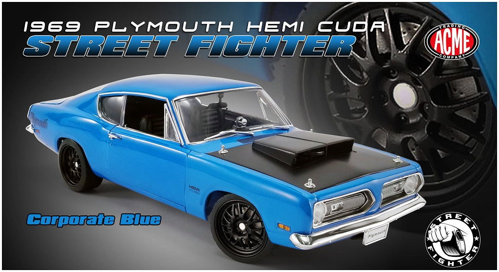 A1806117 - 1:18 Blue 1969 Plymouth Cuda