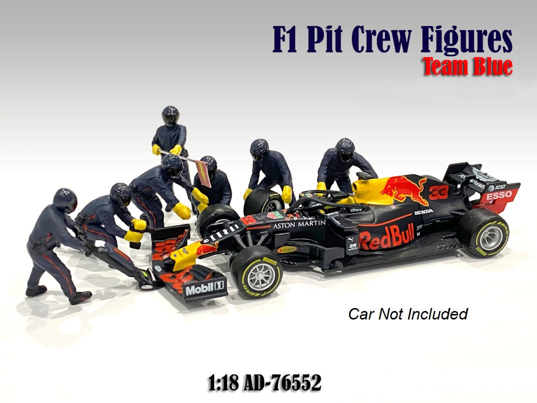 AD76552 - 1:18 Blue F1 Pit Crew Figures 7pcs Set