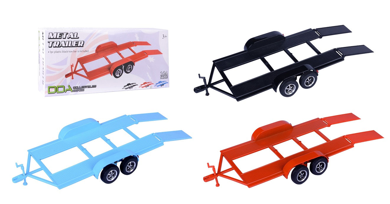 1:24 Metal Trailer w/Plastic Tow Bar 3 Asst Colours  (SINGLES)