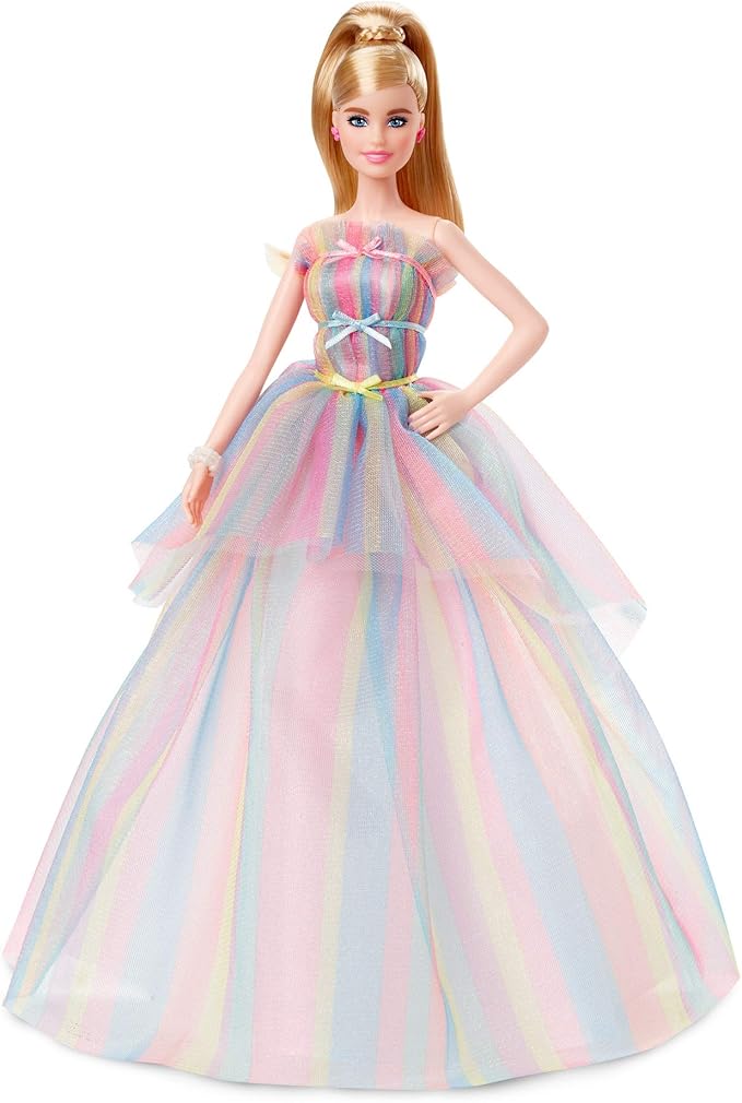 HGHT42 - Barbie Signature Birthday Wishes Doll, Blonde in Rainbow Dress